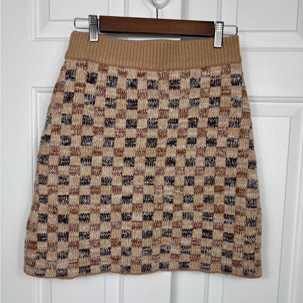 Rebecca Taylor Honey Checkerboard Mini Skirt Wool Blend Size Small NWT‎ $298